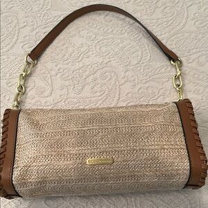 BCBGMaxAzria Tan and Brown Shoulder Bag with Woven Texture